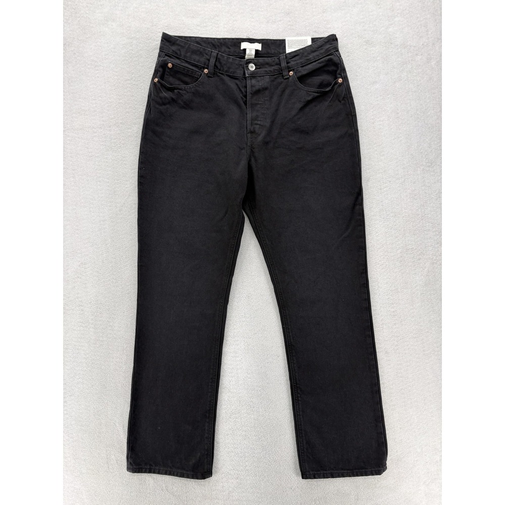 H&M 90s Straight Jeans Womens 12 Black Charcoal Wash High Waist Full Length NWT